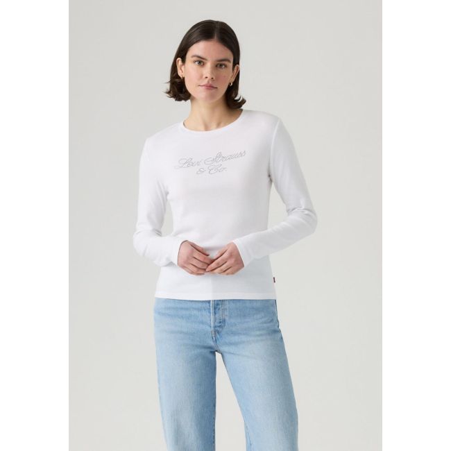 l/s rhinestone script essential tee Rhinestone script bright white