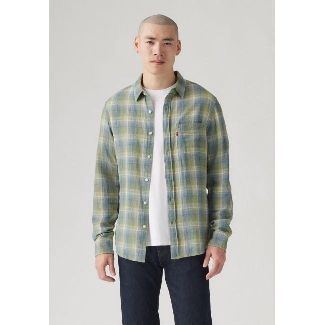 l/s sunset 1 pocket nolan plaid linen standard shirt