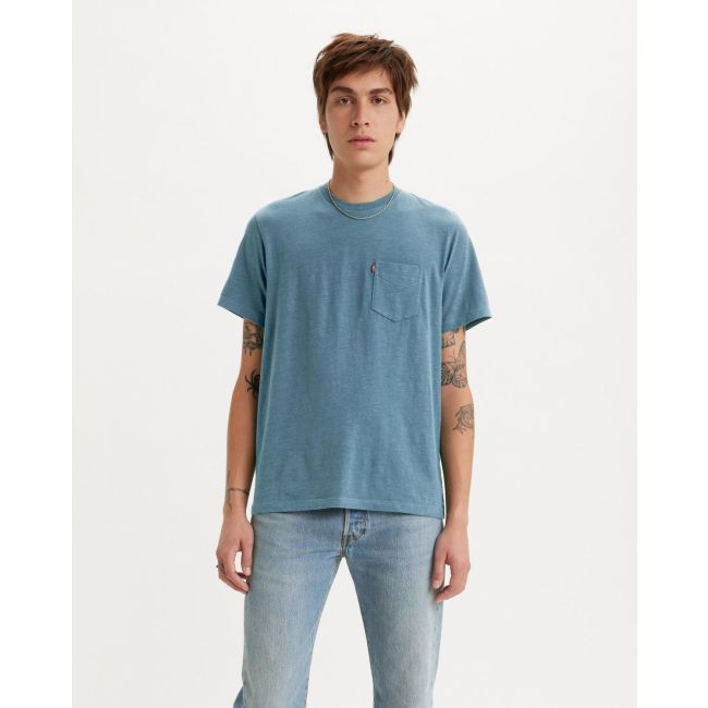 classic slub jersey pocket t-shirt Indigo wash heather slub