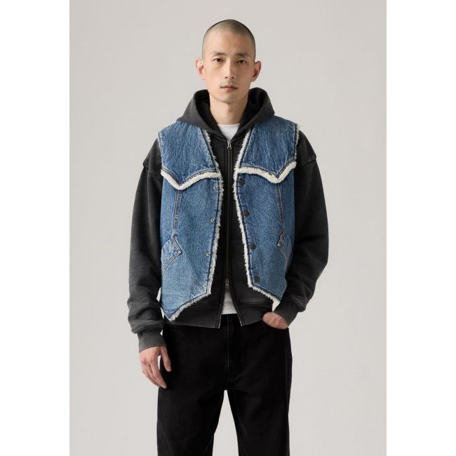 western denim sherpa vest 13,7oz Sky desert sherpa vest