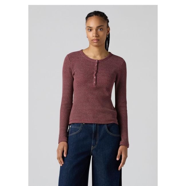 l/s dry goods waffle henley Annalise stripe chocolate truffle