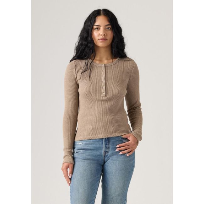 l/s dry goods waffle henley Taupe gray heather bros