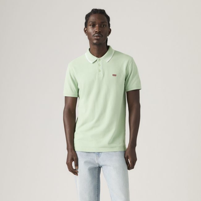 housemark wood tipping stripe pique polo Cameo green