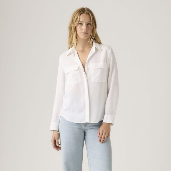 l/s elaine linen utility shirt Bright white
