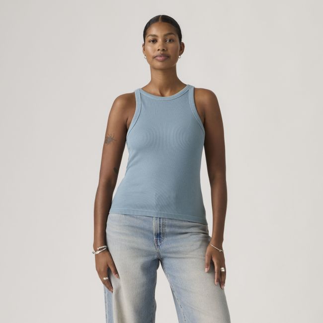 essential rib racer tank top Garment dye provincial blue
