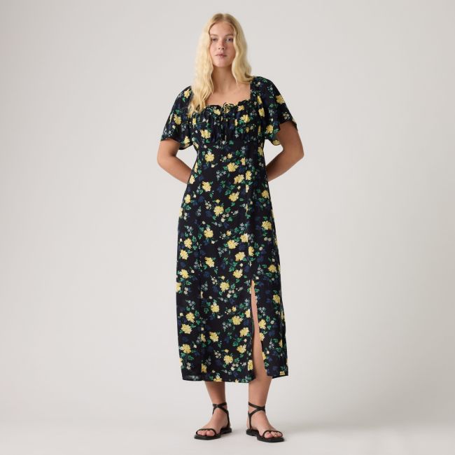amara column flutter midi dress Sheila floral cornsilk crepe