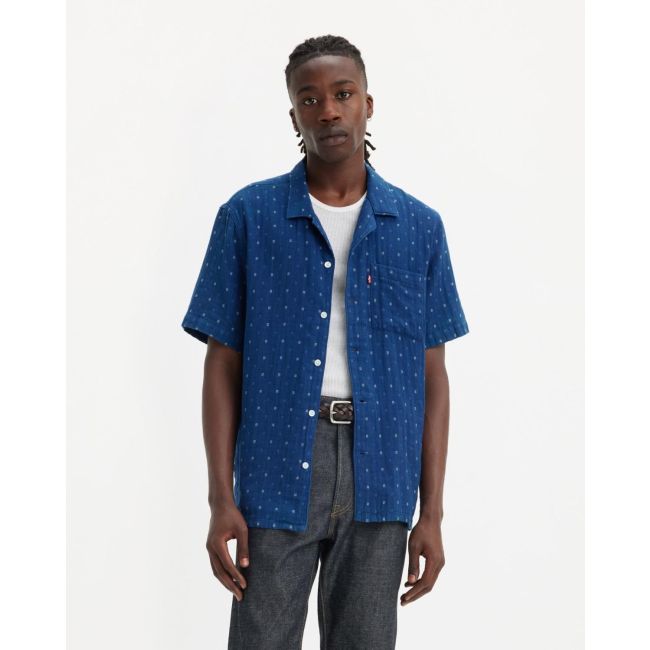 s/s sunset grid indigo camp shirt Grid indigo double cloth
