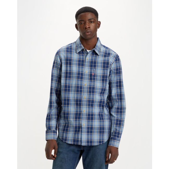 l/s sunset plaid 1 pocket standard shirt Emmett plaid navy