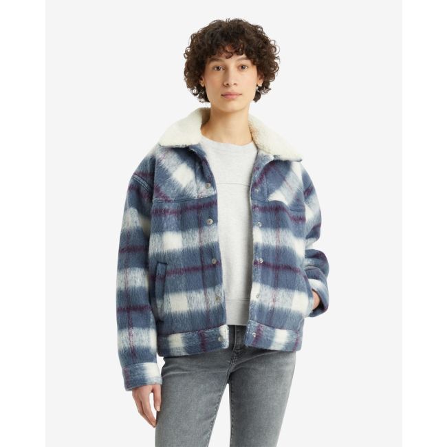90s cozy plaid sherpa trucker 12,5oz Selma plaid vintage indigo x