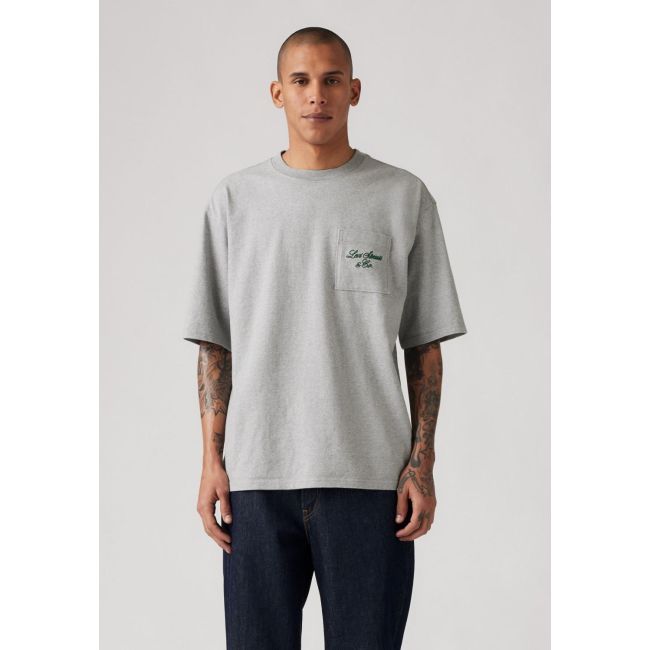 half sleeve pocket t-shirt Levis script midtone heather grey