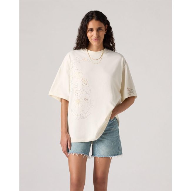 full chain stitch short stack tee Floral whisper white